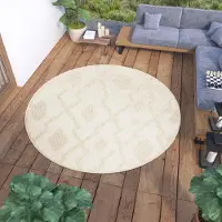 Tapiso Teppich Rund Outdoor Indoor Wohnzimmer Schlafzimmer Modern Design Terrasse Balkon Creme 160 x 160 cm