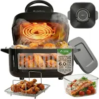 TurboTronic Glas-Heißluftfritteuse 6 l – AFG6 – Airfryer 1600 W, digital, 7 Programme, Touch-Display, 50–180 °C, Heißluftofen, BPA-frei, fettarmes Garen grau