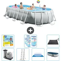 Intex Oval Prism Frame Swimmingpool – 503 x 274 x 122 cm – Grau – inklusive Pumpe – Leiter – Bodenplane – Abdeckung Wartungspaket - Filter - Solarmatte