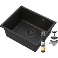 Granitan - Granitspüle - Spülbecken 46x38 cm - Schwarz-Gold - mit Siphon - MANADO