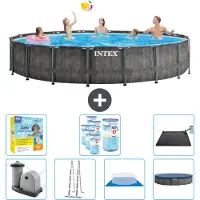Intex Round Prism Frame Greywood-Schwimmbecken – 549 x 122 cm – inklusive Pumpe – Leiter – Bodenplane – Abdeckung Wartungspaket - Filter - Solarmatte