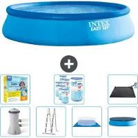 Intex runder aufblasbarer Easy Set-Schwimmpool – 457 x 107 cm – Blau – inklusive Pumpe – Leiter – Bodenplane – Abdeckung Wartungspaket - Filter - Solarmatte