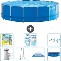 Intex Rundrahmen-Schwimmbecken – 457 x 122 cm – Blau – inklusive Pumpe – Leiter – Bodenplane – Abdeckung Wartungspaket - Filter - Reinigungskit