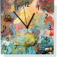 Wallario Design Wanduhr Künstlerischer Farbrausch aus Echtglas, Größe 30 x 30 cm