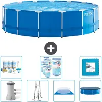Intex Rundrahmen-Schwimmbecken – 457 x 122 cm – Blau – inklusive Pumpe – Leiter – Bodenplane – Abdeckung Wartungspaket - Filter - Bodenfliesen