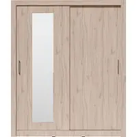 Furniture24 Kleiderschrank 180x215x60 cm INBOX 180DE Schwebetürenschrank Schrank Schibetür 2 Kleidestangen Spiegel Estana Eiche hell