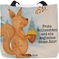 Mr. & Mrs. Panda Strandtasche Eichhörnchen Weihnachten Design - Weiß - Geschenk, Tote Bag, Winter, Guten Rutsch, Neujahr, Tragetasche, Tasche, Reisetasche, Frohe