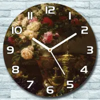 Coloray Wanduhr aus Glas Rund fi 30 Vase Blumen Ölbild Quarz Deko Schlafzimmer Büro