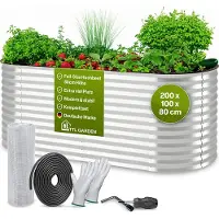 TTL Garden Hochbeet INSPIRE L 200x100x80cm Silber – Metall oval verzinkt stabil & wetterfest