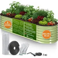 TTL Garden Hochbeet FUSION 200x60x45cm Salbei Grün – Metall 6-in-1 oval rostfrei verzinkt Stahl