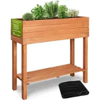 TTL Garden Balkon Hochbeet S 80x30x80 cm – Holz Pflanzkasten mit Ablage & Folie braun