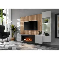ASM-Moebel Wohnwand Anbauwand XARI PGAS L-K mit Led B. und Push - Click und Bio-Ethanol Kamin