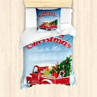 Abakuhaus Weihnachten Mantele, Pickup-Truck Aufwändige, Milbensicher Allergiker geeignet mit Kissenbezügen, 135 cm x 200 cm - 80 x 80 cm, Mehrfarbig