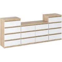 STIV Möbel | Kommodenset mit 14 Schubladen (4+6+4) | Eiche Sonoma / Weiß Matt | 220 cm | modern & grifflos | Schlafzimmer & Wohnzimmer