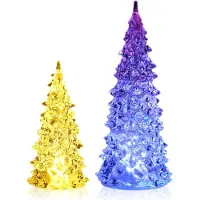 COM-FOUR® 2-teiliges Deko-Tannenbaum-Set aus Acryl mit LED-Licht - tolles Stimmungslicht für Weihnachten - batteriebetriebener Weihnachtsbaum mit Farbwechsel - moderne Raum-Deko