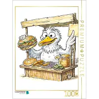 CALVENDO Puzzle Comic‑Möwe am Fischbrötchenstand an der Küste | 1000 Teile Lege-Größe 64 × 48 cm Foto-Puzzle für glückliche Stunden