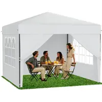 QEENTOE Pop-Up Faltpavillon 2,5x2,5m Weiß mit Seitenwänden, höhenverstellbar 240–260cm, Wasserdicht & winterfest mit UV-Schutz für Garten Camping Hochzeit