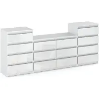 STIV Möbel | Kommodenset mit 14 Schubladen (4+6+4) | Weiß Matt / Weiß Hochglanz | 220 cm | modern & grifflos | Schlafzimmer & Wohnzimmer