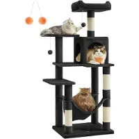StarTech.com Kratzbaum - Katzen Kletterbaum - 5 Ebenen - Hängematte - 1 Höhle - Sisalstämme - 55x45x143 cm - Stabiler Stand - Schwarz