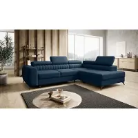 Markenlos Ecksofa PIERRO L Farbe Vogue 13 Dunkelblau Großes und funktionelles Ecksofa für ein modernes Wohnzimmer. Verstellbare Kopfstützen, Schlaffunktion und ein Behälter für Bettzeu