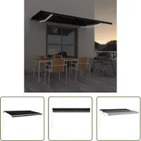 The Living Store Markise Manuell Einziehbar mit LED 500x300 cm Anthrazit