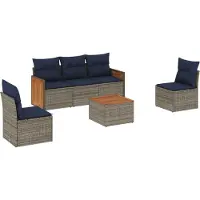 Syfax 6-teiliges Gartensofa-Set mit Kissen, grau, Polyrattan