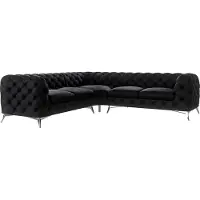 S-Style Möbel - Chesterfield Ecksofa Cleo mit Silber Metall Füßen aus Schwarz Samtstoff, B/T/H: 264 cm / 264 cm / 75 cm