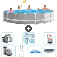 Intex Round Prism Frame Swimming Pool – 548 x 122 cm – Grau – inklusive Pumpe – Leiter – Bodenplane – Abdeckung Salzwassersystem - Filter - Poolsalz