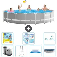 Intex Round Prism Frame Swimming Pool – 548 x 122 cm – Grau – inklusive Pumpe – Leiter – Bodenplane – Abdeckung Wartungspaket - Filter - Reinigungskit