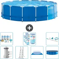 Intex Rundrahmen-Schwimmbecken – 457 x 122 cm – Blau – inklusive Pumpe – Leiter – Bodenplane – Abdeckung Wartungspaket - Filter - Reinigungskit