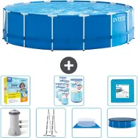 Intex Rundrahmen-Schwimmbecken – 457 x 122 cm – Blau – inklusive Pumpe – Leiter – Bodenplane – Abdeckung Wartungspaket - Filter - Bodenfliesen