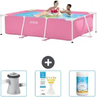 OEM Rechteckiges Schwimmbeckenrahmen - 220 x 150 x 60 cm - Rosa - Mit Schwimmbeckenfilterpumpe - Testreifen - Chlor