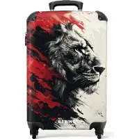 NoBoringSuitcases.com Hartschalen Handgepäck Koffer 55x35x20 cm, 36L, Verschiedene Drucke für Männer: Schwarzer und weißer Löwe mit roter Farbe, Reisekoffer mit 4 Rollen