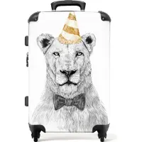 NoBoringSuitcases.com Großer Koffer - Löwe - Schleife - Party - Hut - Kombinationsschloss TSA - Hartschalen Trolley 4 Rollen - 72 liter - Reisekoffer - 66 cmKoffer Mittelgroß 67x43x25 cm, 72L,