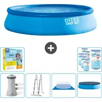 Intex runder aufblasbarer Easy Set-Schwimmpool – 457 x 107 cm – Blau – inklusive Pumpe – Leiter – Bodenplane – Abdeckung Wartungspaket - Filter