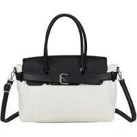 Gallantry Paris Gallantry, Damen Mini Handtasche aus Ecru Canvas mit Metallschnallen Gürtel, Schwarz