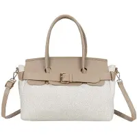 Gallantry Paris Gallantry, Damen Mini Handtasche aus Ecru Canvas mit Metallschnallen Gürtel, Beige