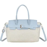 Gallantry Paris Gallantry, Damen Mini Handtasche aus Ecru Canvas mit Metallschnallen Gürtel, Blau