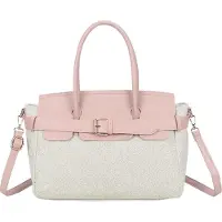 Gallantry Paris Gallantry, Damen Mini Handtasche aus Ecru Canvas mit Metallschnallen Gürtel, Rosa