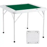 Latios Klappbarer Mahjong-Tisch für 4 Spieler - Verschleißfeste grüne Tischplatte - Tragbarer quadratischer Dominotisch - 4 Getränkehalter & 4 Chip-Fächer - Ideal für Mahjong, Poker & Puzzles