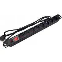 A-Lan 19-Zoll-Rack-Stromverteilerleiste (PDU), 9 x CEE 7/3-Steckdosen, CEE 7/7-Stecker mit Schalter und Schutz