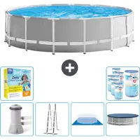 Intex Round Prism Frame Swimming Pool – 457 x 122 cm – Grau – inklusive Pumpe – Leiter – Bodenplane – Abdeckung Wartungspaket - Filter