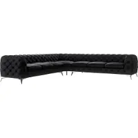 S-Style Möbel - Chesterfield Ecksofa Cleo mit Silber Metall Füßen aus Schwarz Samtstoff, B/T/H: 323 cm/ 323 cm/ 75 cm