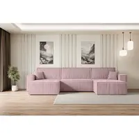 ALTDECOR Ecksofa mit Schlaffunktion und Bettkasten Corner Sofa Eckcouch Couch U-Form universal, links/rechts Schlafcouch Ausziehbar Wohnlandschaft Schlafsofa CELTIC-XLU - 377x143x83cm Rosa