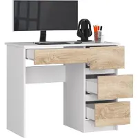 BDW Büroschreibtisch mit 4 Schubladen, Gamingtisch, Weiss / Eiche Sonoma Rechts