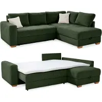 Luma-home Ecksofa-Dauerschläfer Boxspring Federkern-Couch Topper Bettkasten in Cord Grün / 15213