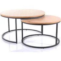 Feldmann-Wohnen 2er-Set Couchtisch Wohnzimmertisch Atlanta 80x80cm 60x60cm Eiche / schwarz