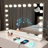 ZMH Schminkspiegel mit Beleuchtung 60X80CM Bluetooth 18 LED Großer Schminktischspiegel Licht Musik Vanity Mirror 3 Modi Tischspiegel Touch Dimmbar