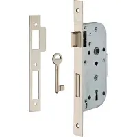 Thirard Einbauschloss mit Schlüssel für Innentüren, 1/2 Umdrehung, Achsmaß 40 mm, quadratische Rosetten, 1 Schlüssel -