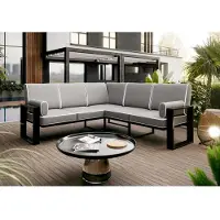 Beautysofa | VERDINO Gartenecke Blaugrau – Garten Lounge Ecke wetterfest mit Metallrahmen, Outdoor Ecksofa, SIMAX 42